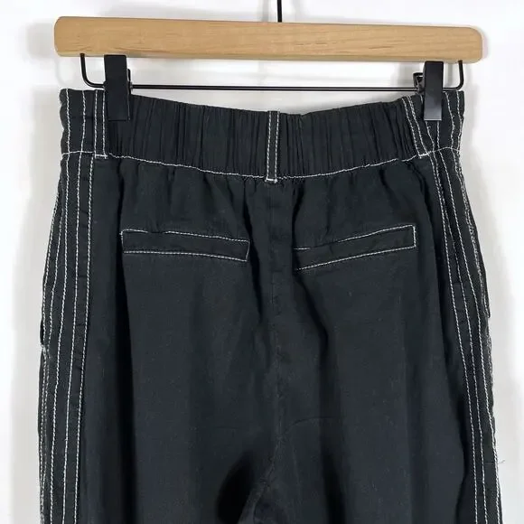 Jonathan Simkhai Tavar Linen Pants Black‎ Contrast Stitch High Rise Wide Leg XL